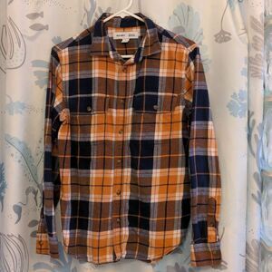 2 for $20 Old Navy Black, Mustard Yellow, White + Red Plaid Flannel Sz S